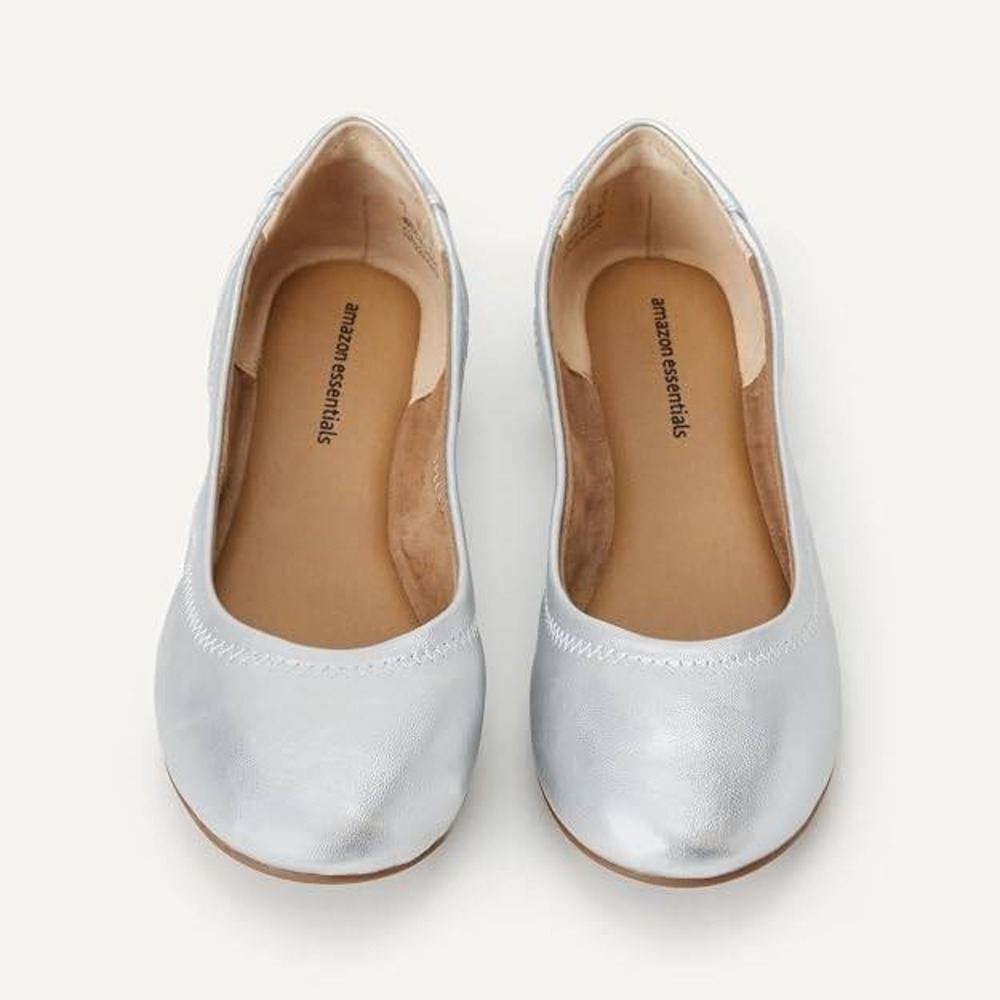Amazon Essentials Belice Silver Metallic Ballet Flats New Round Toe Sz 8.5